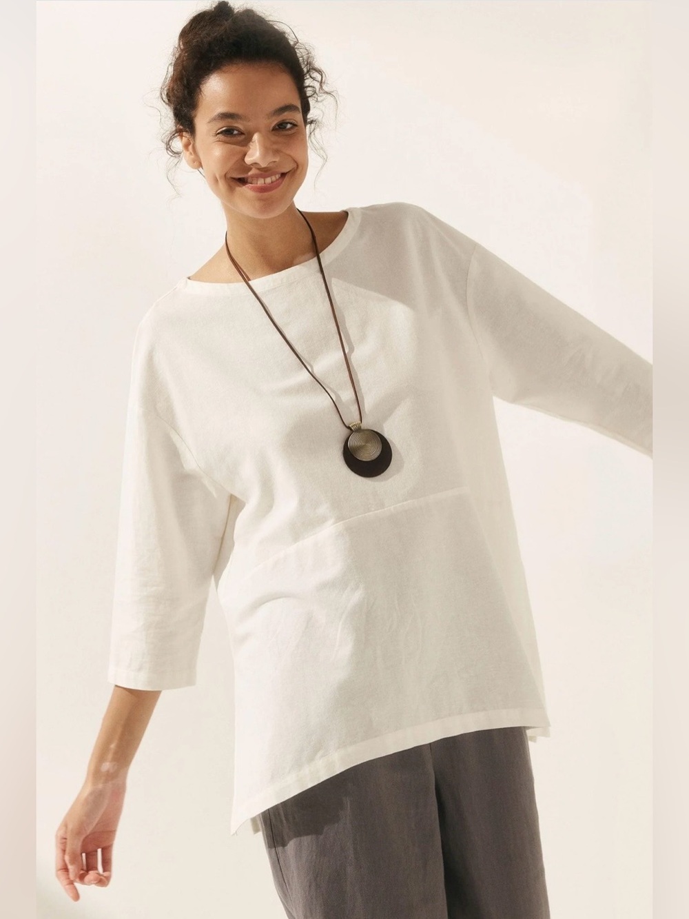 LINTICO White Linen Blend Tunic Top XXL Oversized Coastal Minimalist